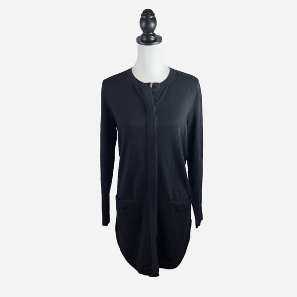 J.Jill Long Wool Blend Knit Cardigan Duster Pockets Black Sz S NEW - Picture 1 of 15